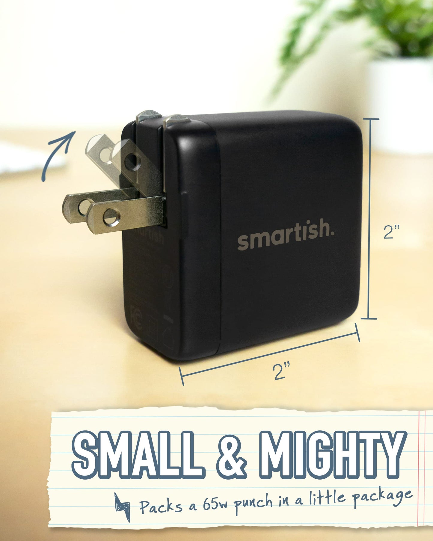 Smartish USB-C/USB Wall Charger for iPhone 17,16,15 & MacBook - Charge Shack-2 Port 65W Quick Charger - Type C Power Brick Wall Plug - Compatible