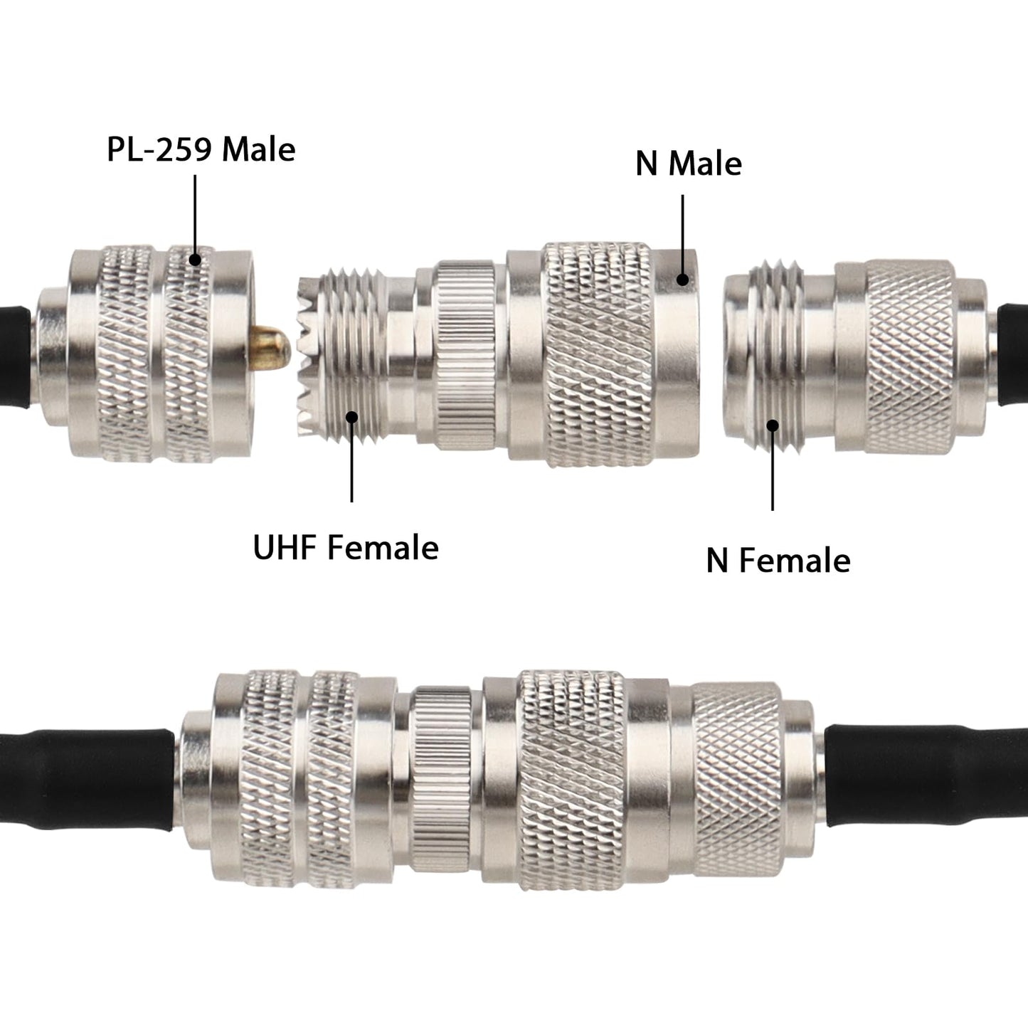 MOOKEERF 2 Pack N Male to UHF Female SO-239 Connector Adapter N Connector to PL-259 SO239 RF Coaxial Cable Adapter