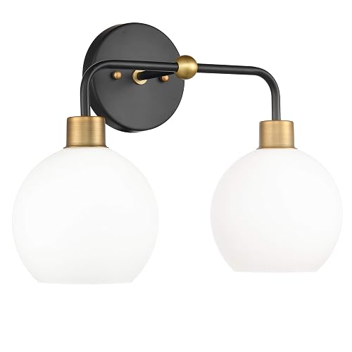 Linea di Liara Lukasa Modern Bathroom Vanity Lights Fixtures 2-Lights Over Mirror Lighting Matte Black and Gold Vanity Lights for Bathroom Light