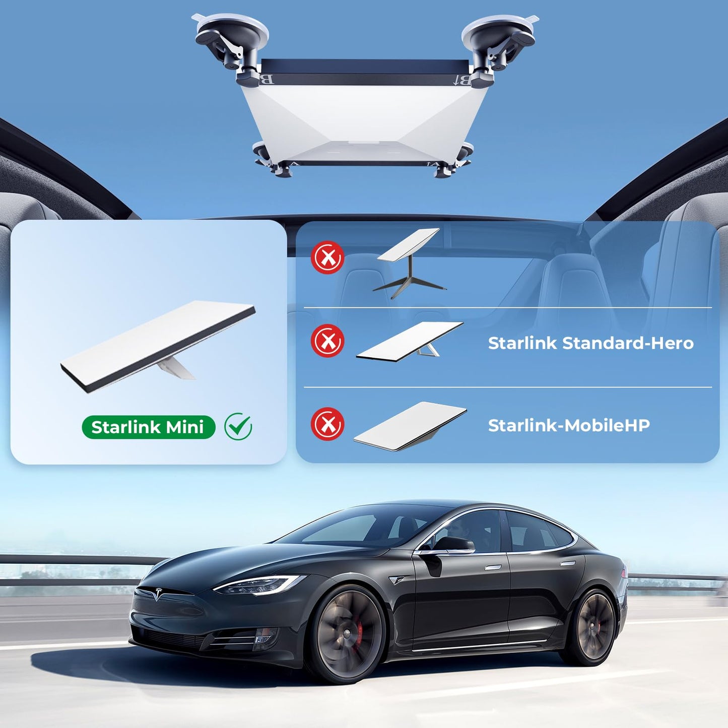 vutnuny Starlink Mini Mount, Starlink Mini Suction Cup Mount for Car Windows & Sunroofs, Secure Mounting Kit with 2 Spare Cups & Anti-Slip