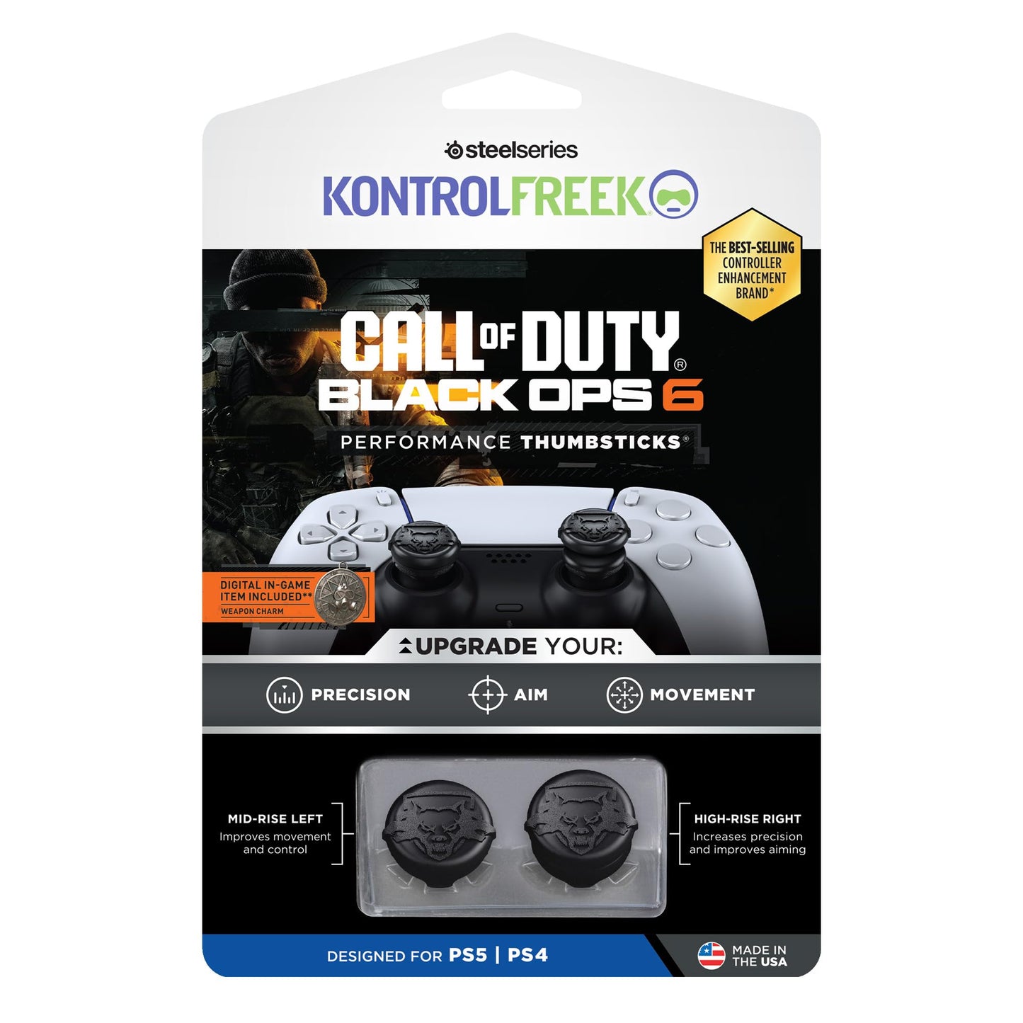 KontrolFreek Call of Duty: Black Ops 6 Performance Thumbsticks for PlayStation 4 (PS4) and PlayStation 5 (PS5) | 1 High-Rise, 1 Mid-Rise | Black