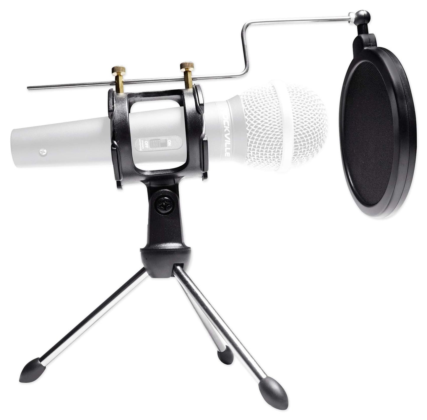 Rockville Podcasting Bundle: (4) RMC-XLR Dynamic Handheld Microphones, All-Metal Build with (4) RTMS21 Tripod Stands, Pop Filters, Shock Mounts, (8)