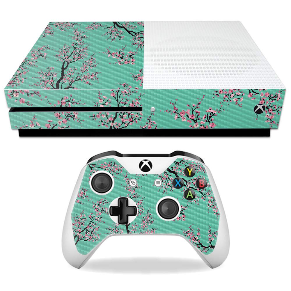 MightySkins Carbon Fiber Skin for Microsoft Xbox One S - Cherry Blossom Tree | Protective, Durable Textured Carbon Fiber Finish | Easy to Apply
