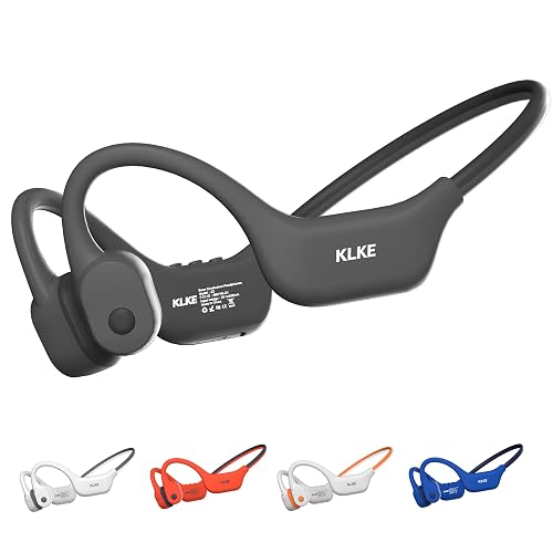 KLKE Open-Ear Bone Conduction Headphones, IP66 Waterproof, Integrated Transducer Running Headphones with Dual Mode, Rear Safety Light, 10H
