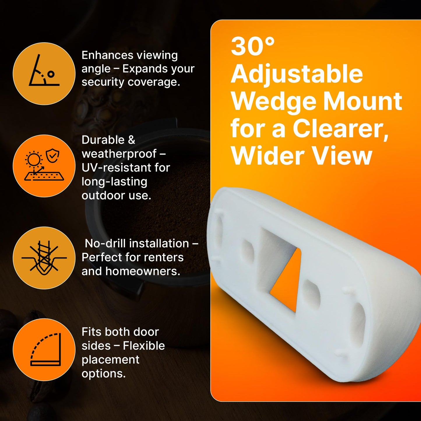 SplashNColor Video Doorbell Wedge Angle Mount Bracket Compatible with SimpliSafe - Durable Simplisafe Doorbell Mount for 30 Degree Adjustable Viewing