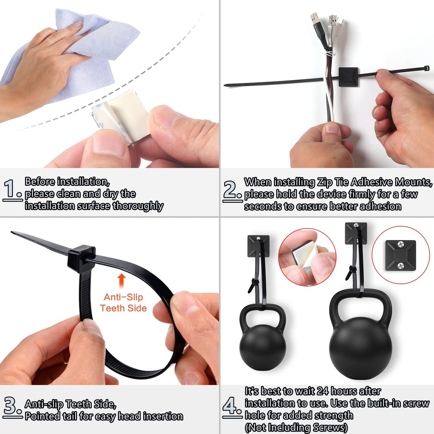 Zip Wire Ties 2100 Pack Small Cable Zip Ties with Cable Mounts Nylon Zip Cable Ties Assorted Sizes 4+6+8+12 Inch, Self-Locking Tie Wraps, UV Resistant