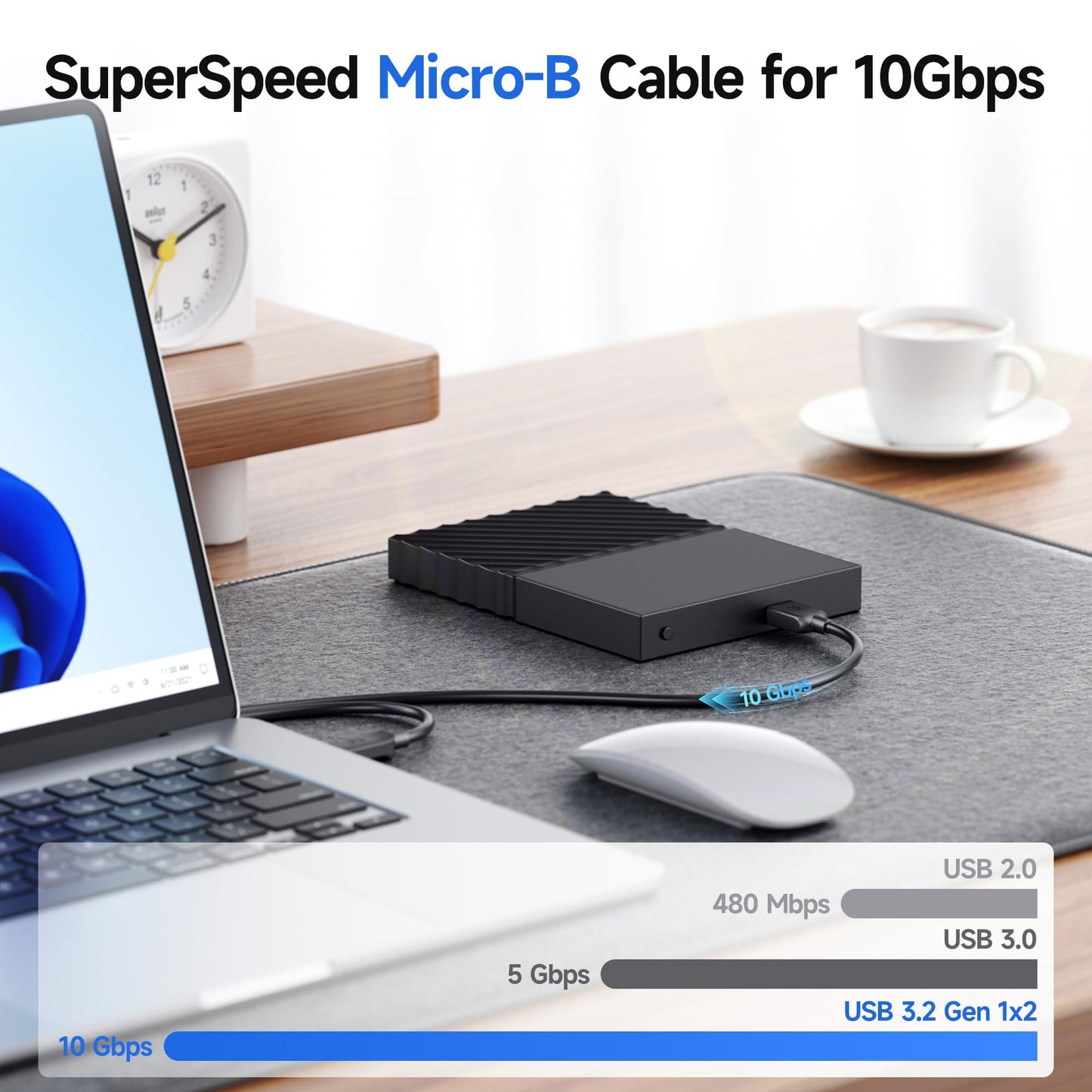 Cable Matters 10Gbps Short USB C to Micro USB 3.0 Cable - 1ft, USBC Hard Drive Cable, Micro B to USBC Cord, Compatible with Seagate, LaCie, Toshiba