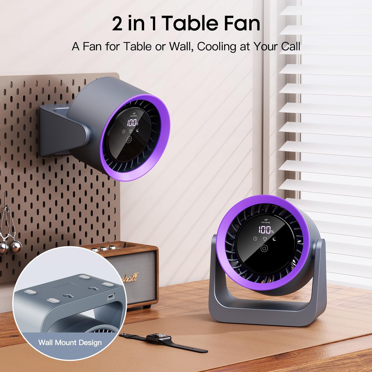 Tryetas Turbo Desk Fan 100 Speeds Rechargeable Cooling Fan 30dB Ultra Quiet