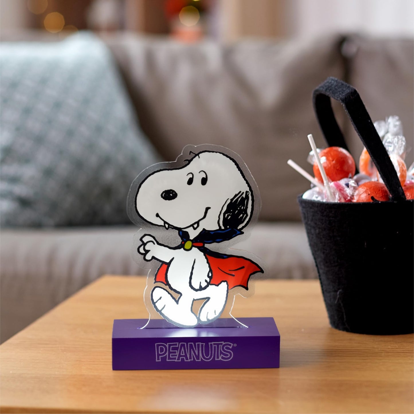 Mark Feldstein, Peanuts Dracula Snoopy LED Illuminated Halloween Tabletop Light Figurine, 6 Inch