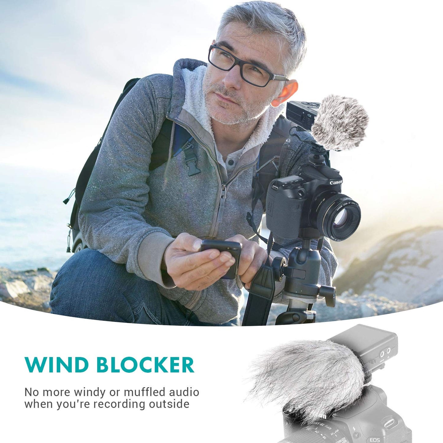 Movo WS9 Furry Outdoor Windscreen Microphone Muff for Portable Digital Recorders up to 3" X 1.5" (W x D) - Fits The Zoom H4n PRO, H5, H6, Tascam