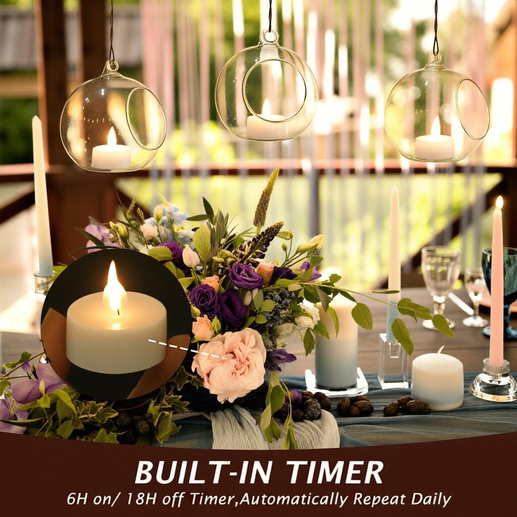 Topstone 12 pcs Flameless Candles with Timer,Timing Electric Tealight Candles,Battery Operated Fake Candles,Warm White Led Votive Candles