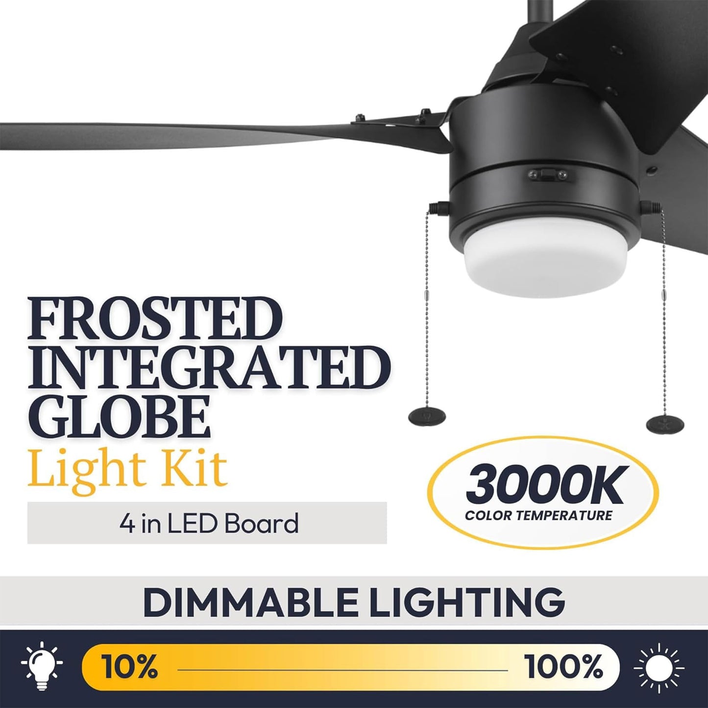 Prominence Home Teo 56" LED Indoor Outdoor Ceiling Fan with Light, Matte Black - Wet Rated Dual Mounting Fan with Pull Chain and Reversible Airflow
