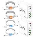 2 Pack USB C Charger Block, 200W GaN Super Fast Charger Type C iPhone 17 16 Fast Charging 6 Port Foldable PD Charging Station for All iPhone/Android