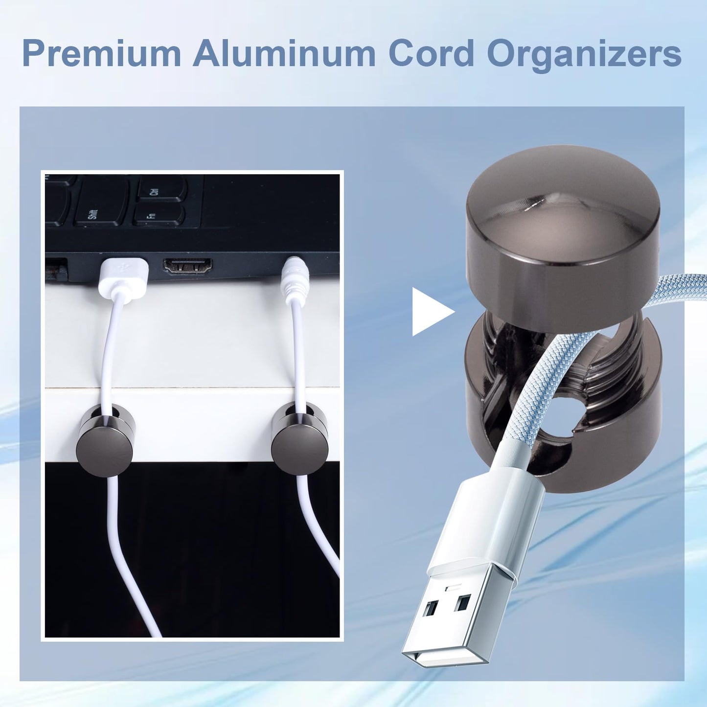 YALOJE 3 Sets Phone Charger Cable Holder, Adhesive Cord Clips for Nightstand, Adjustable Desk Wire Organization, Glossy Metal Cable Anchor Cord