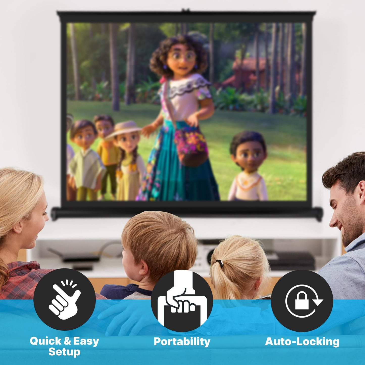 Pyle 50" Inch Portable Projector Screen - Portable Floor Standing, Manual Retractable Pull-Out Style, Mobile Movie Screen, Home Theater Cinema Wedding