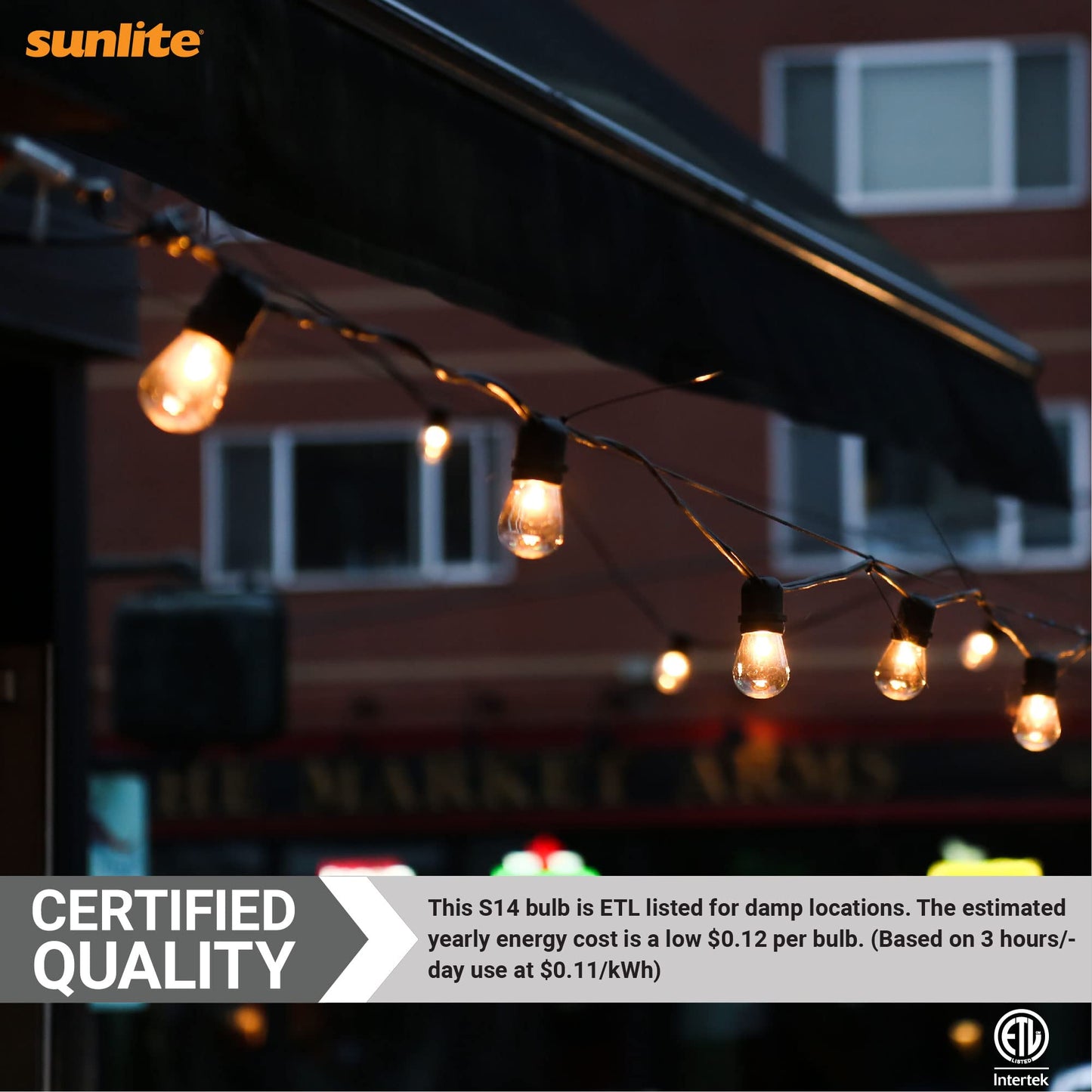 Sunlite LED S14 String Light Bulb, 1 Watt (10W Equivalent), 50 Lumens, Medium Base (E26), Non-Dimmable, ETL Listed, 2700K Soft White, Clear, 1 Count