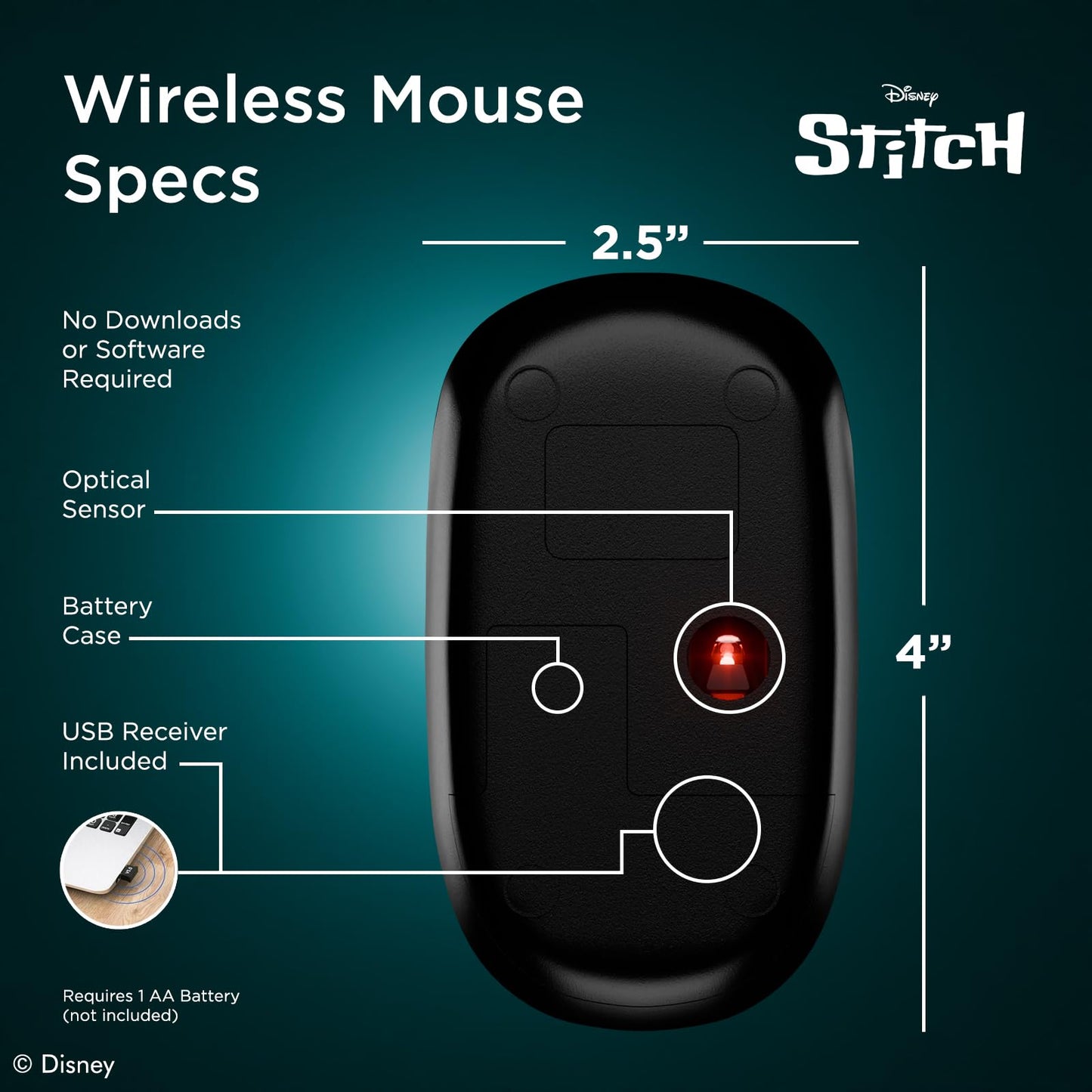 iJoy Disney Lilo and Stitch Wireless Mouse, Bluetooth Ergonomic Mouse Computer Accessories for Laptop Computer or Mini PC and Stitch Gifts for Women