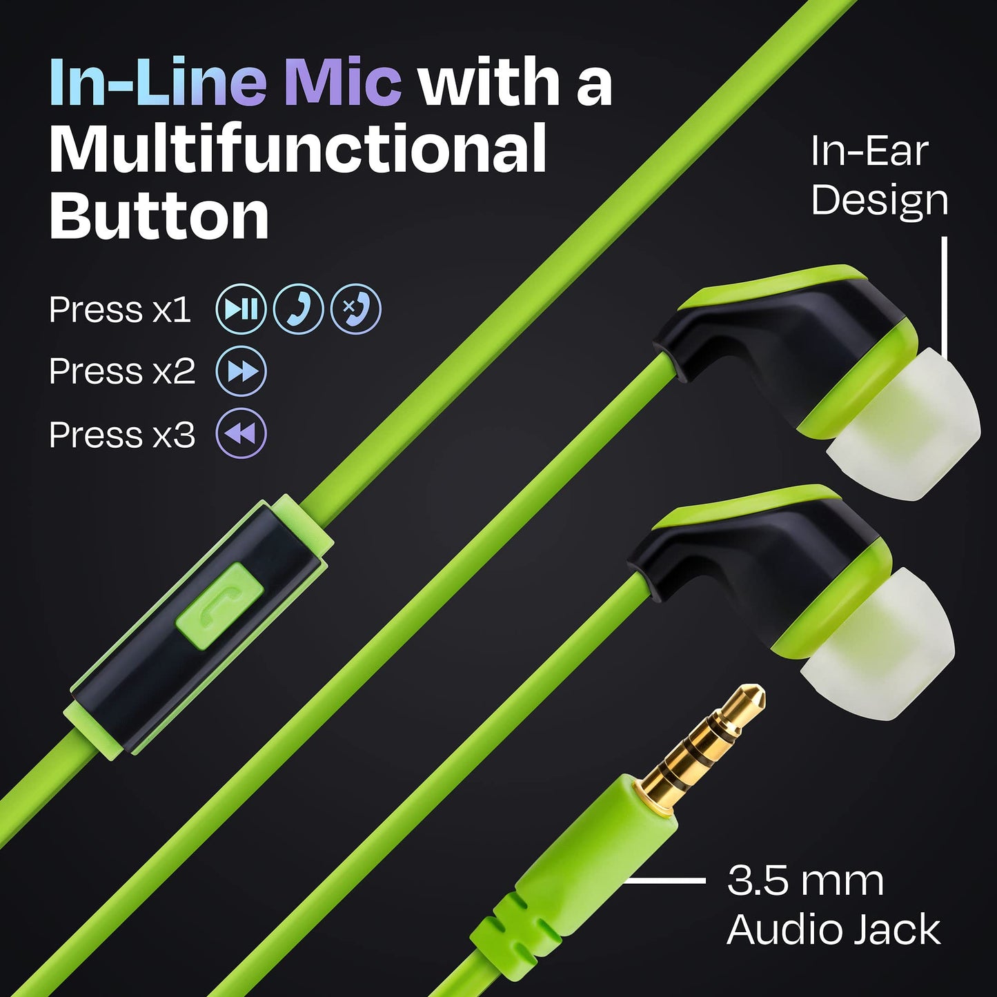 JustJamz 10 Pack Wired Earbuds with Microphone, Bulk Earphones for Classroom, Office, or Travel, Noise Isolating Headphones with Clear Sound Quality…