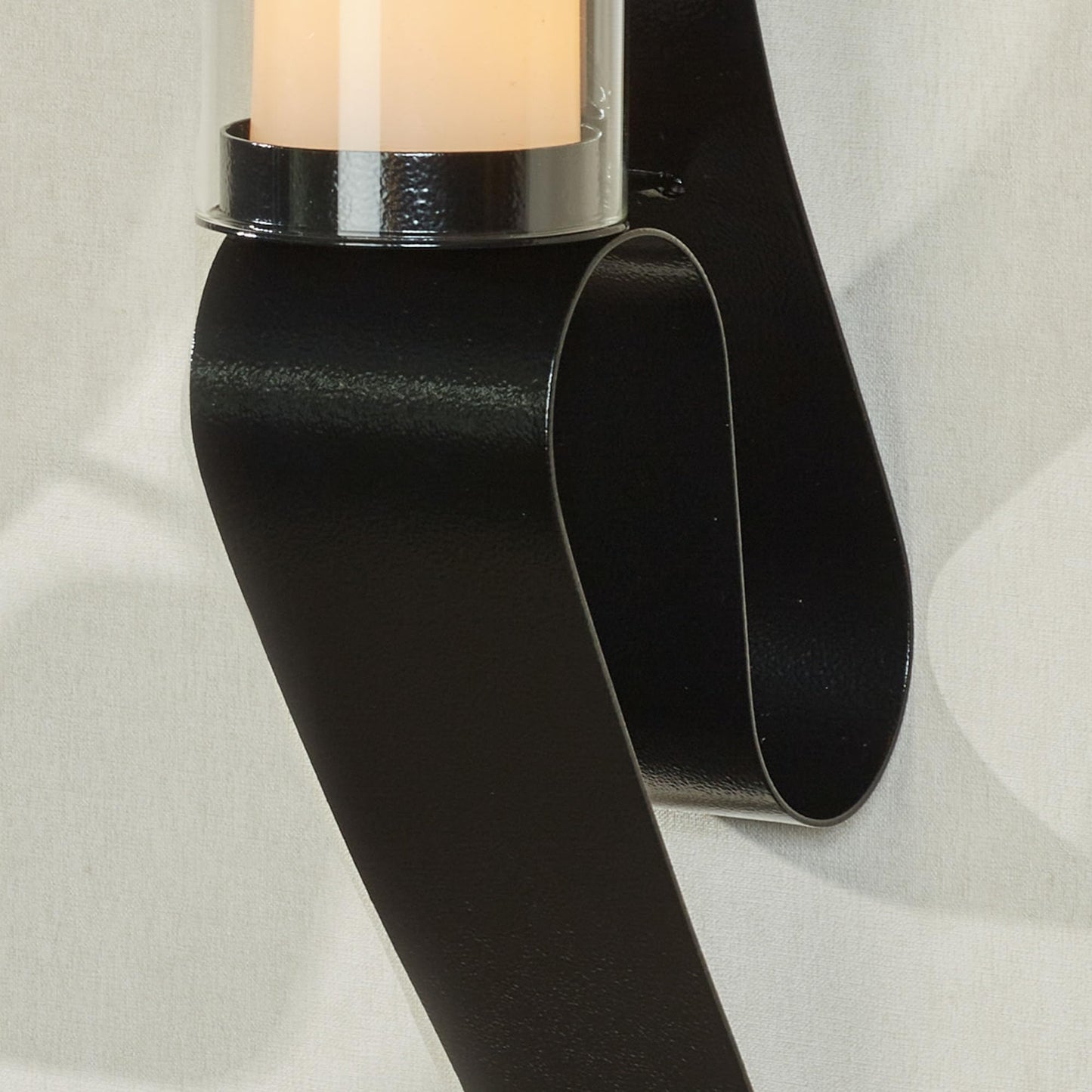 Harmony Wall Sconce Pair | Chic Black | Included Glass Hurricane Candleholders | Handcrafted in The USA | Contemporary Curving Steel Candle Holder