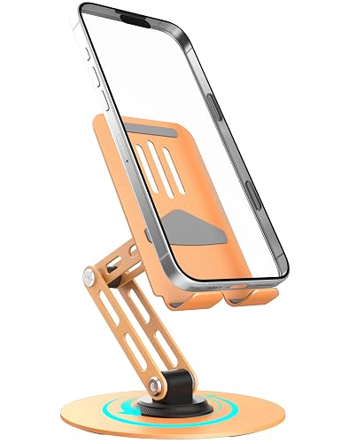 HZZADZXW 360° Rotating Cell Phone Stand for Desk, Adjustable Foldable Aluminum Phone Holder with Anti-Slip Base, Sturdy Desktop Stand Compatible