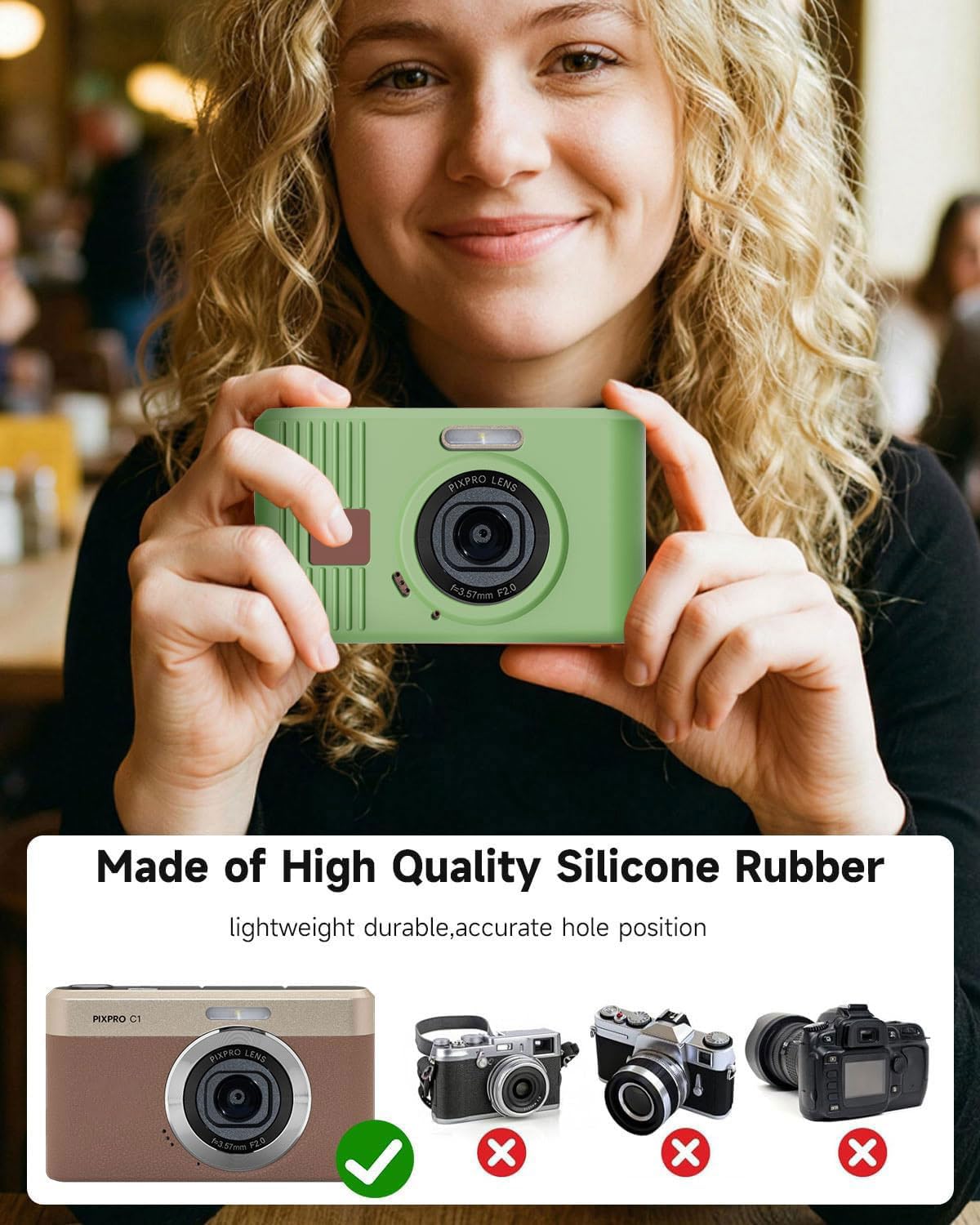 TUOOUT Silicone Protective case for Kodak Pixpro C1 Digital Cameras, with Screen Protector and Lanyard, for Kodak Pixpro C1 Accessories -(Matcha