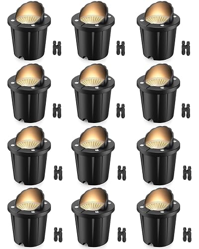 HIBOITEC Low Voltage Landscape Lights, 12W LED Outdoor In-Ground Lights 1200LM Waterproof IP67 Landscape Lighting, Anti-Glare Die-Cast Aluminum Garden