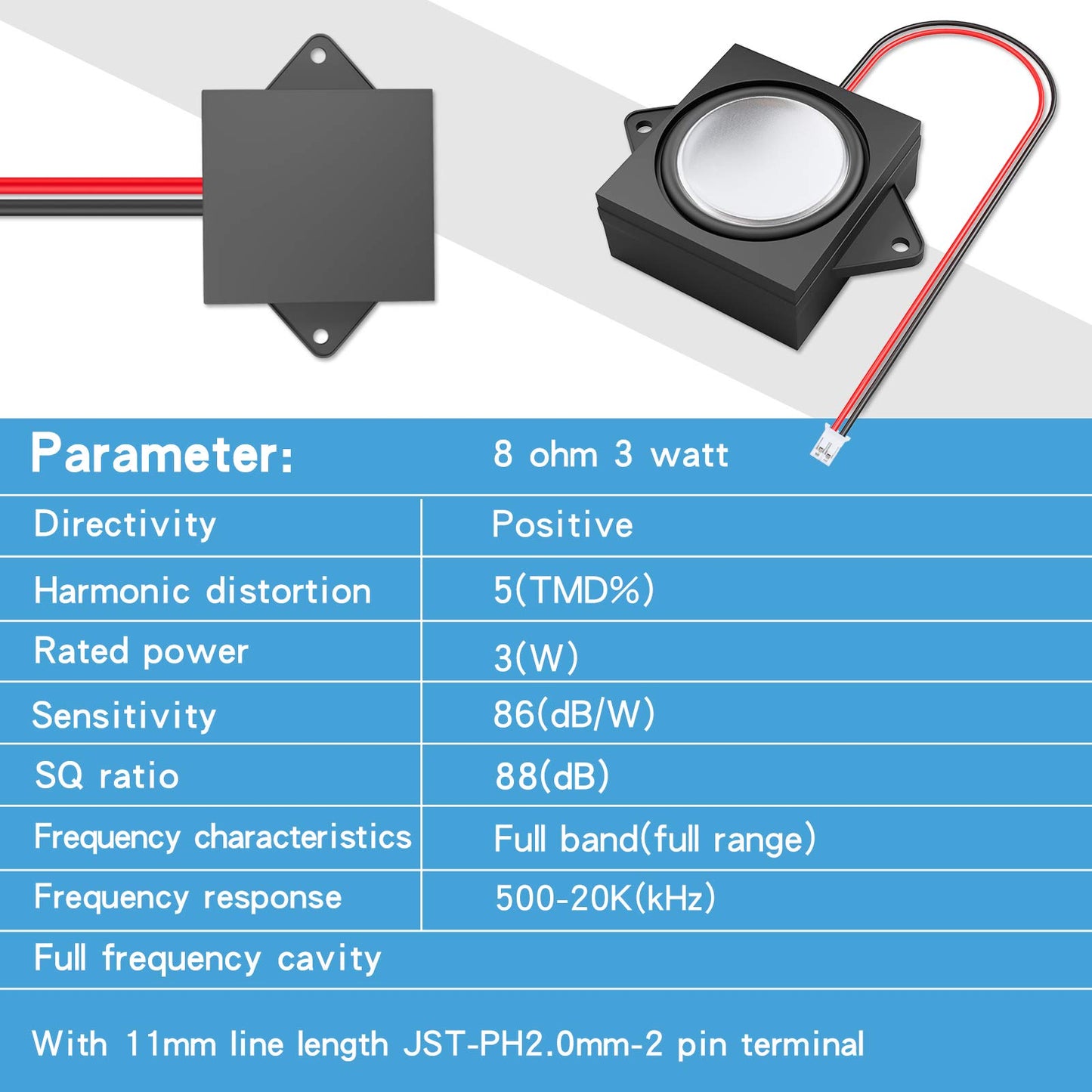 MakerHawk Arduino Speaker - 2pcs 3W 8 Mini Speaker, Full-Range, JST-PH2.0mm-2 Pin Interface, 3.3V-5V