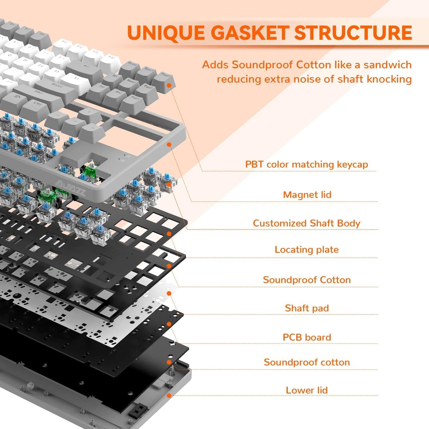 MAGIC-REFINER AK873 Gaming Keyboard,Hot-Swappable Linear Red Switch,PBT Keycap,75% TKL Layout,Rainbow Backlit,Ergonomic Mechanical Keyboard
