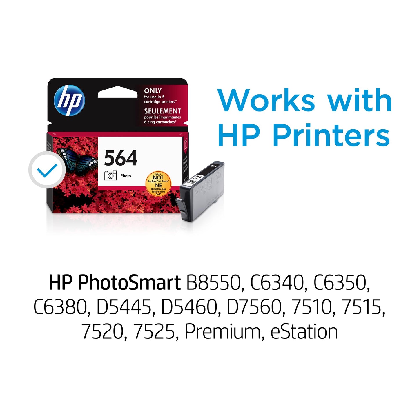 HP 564 Photo Black Ink Cartridge | Works with PhotoSmart B8550, C6300, D5400, D7560, 7500, Premium, eStation Series | CB317WN