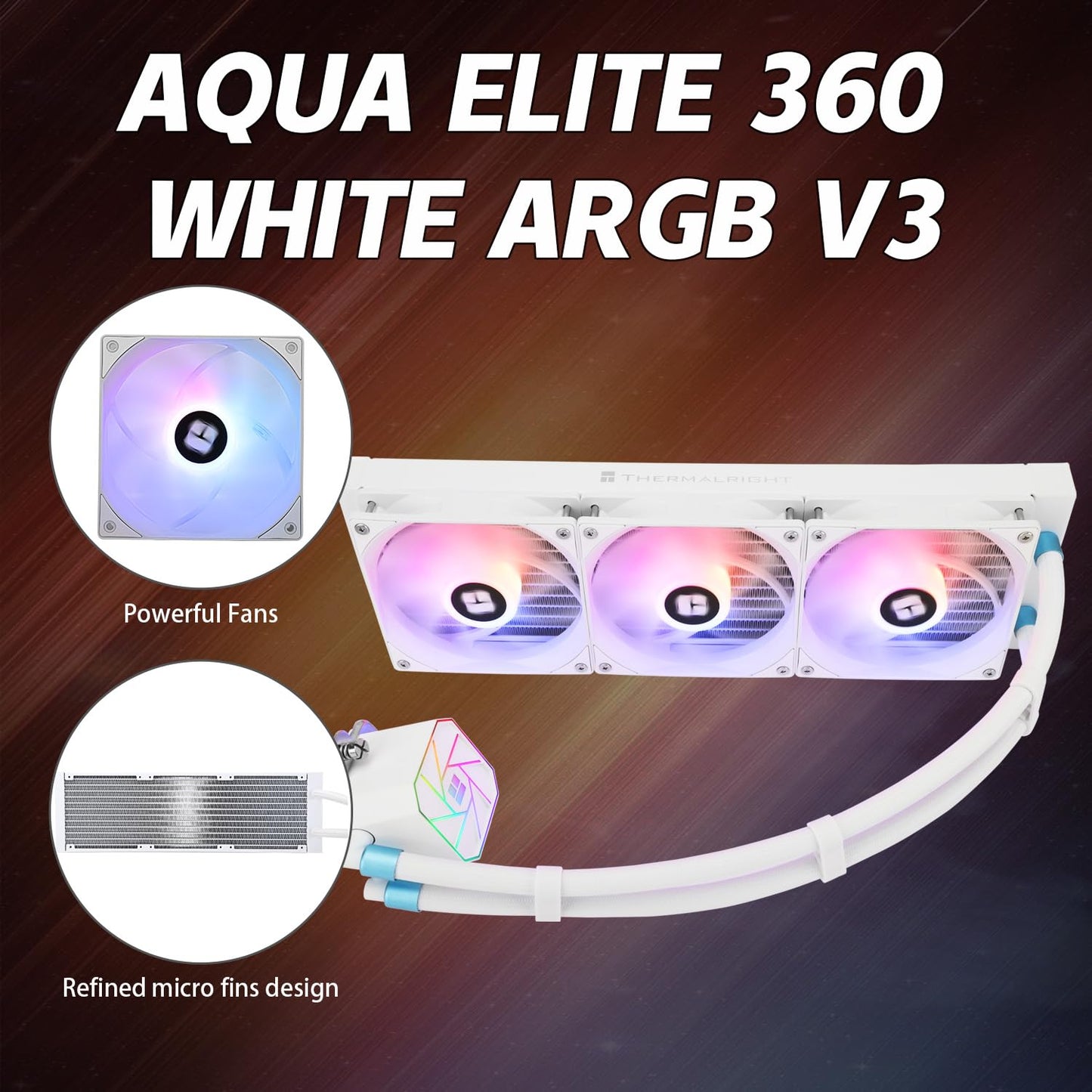 Thermalright Aqua Elite 360 White V3 AIO CPU Cooler, 360 Liquid Cooling, ARGB PWM Fans, Intel LGA1150-1200/2011/1700, AMD AM4/AM5
