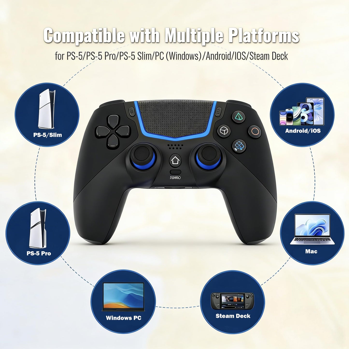 citnh Wireless Controller for PS5, Compatible With PS5/Pro/Slim/PC, Bluetooth Gaming Controller with Hall Joysticks/LED Channel Light/Turbo/6-Axis