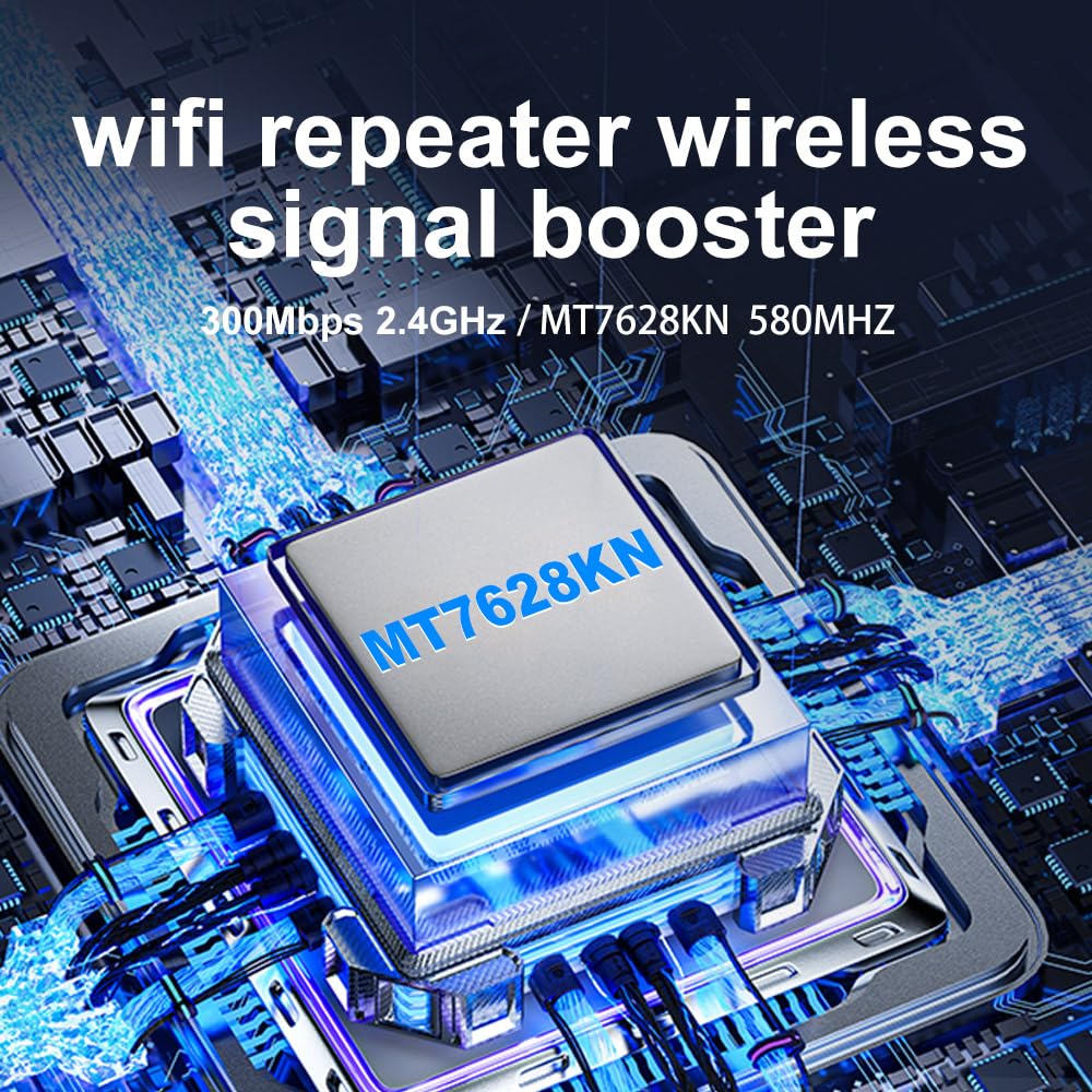 Wiflyer Wireless WiFi Repeater, Wireless Signal Booster Range Up to 1007 Sq Ft and 10 Devices, Portable Repeater with Ethernet Port, 360° Coverage