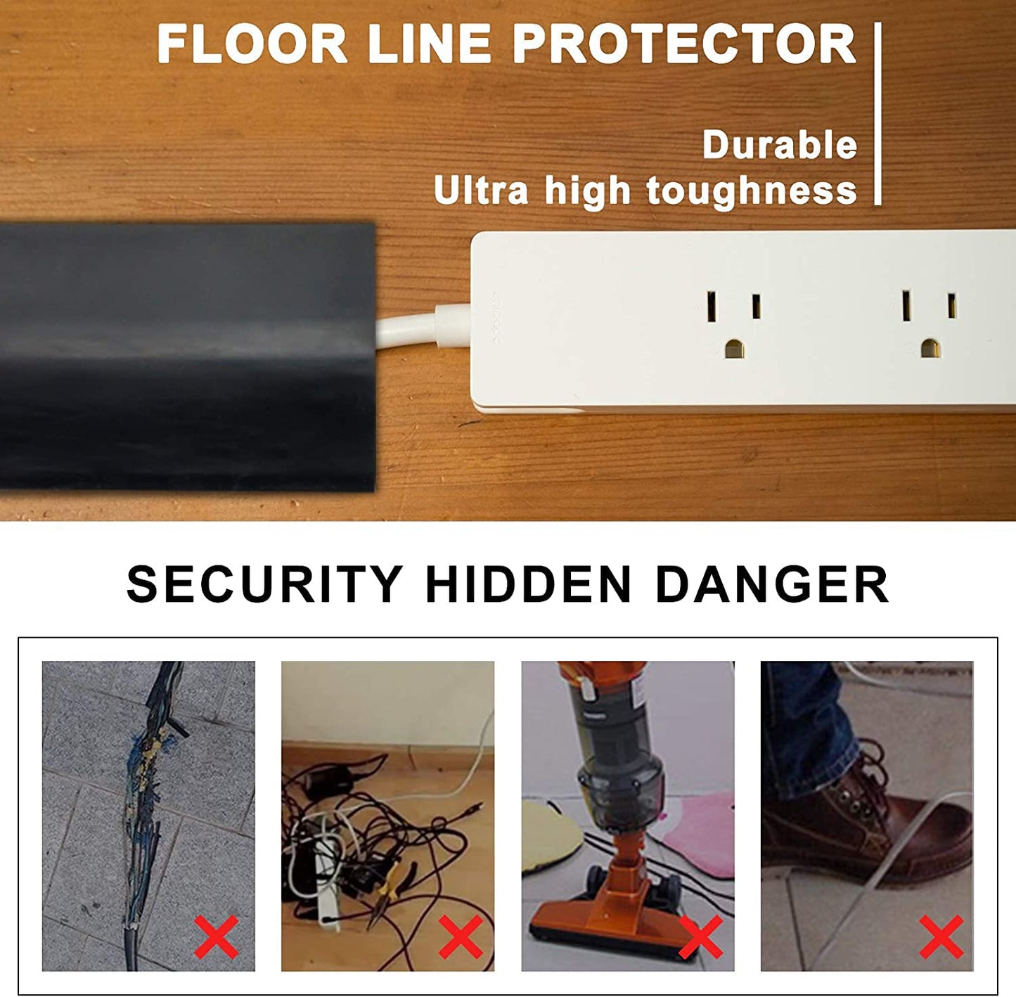 10Ft Floor Cord Cover Silicone Cable Protector Easy to Install Wire Organizer and Hider Ideal Extension Cord Cover for Home, Office, Garage