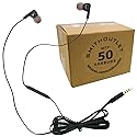 SmithOutlet Bulk Earbuds 50-Pack with Microphone for Classrooms, Schools - 3.5 MM Jack - Inline Volume Control - SG-EB3-50 Black - Individually…