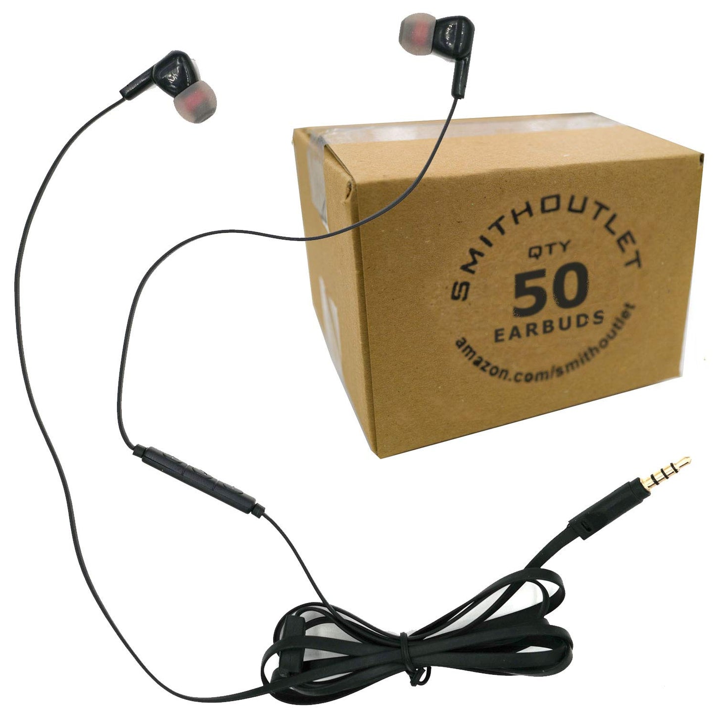SmithOutlet Bulk Earbuds 50-Pack with Microphone for Classrooms, Schools - 3.5 MM Jack - Inline Volume Control - SG-EB3-50 Black - Individually…