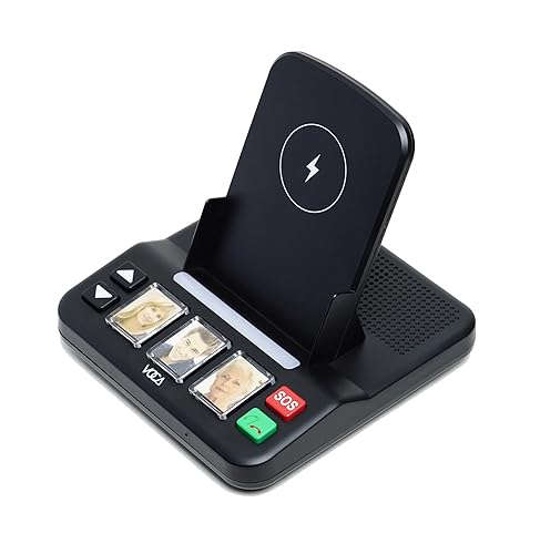 VOCA EC100 Cell phone stand with Wireless Speaker, 3 Speed-Dial Photo Buttons, Emergency Call, SOS Button, Speed Dial, Hands-Free, Easy Setup