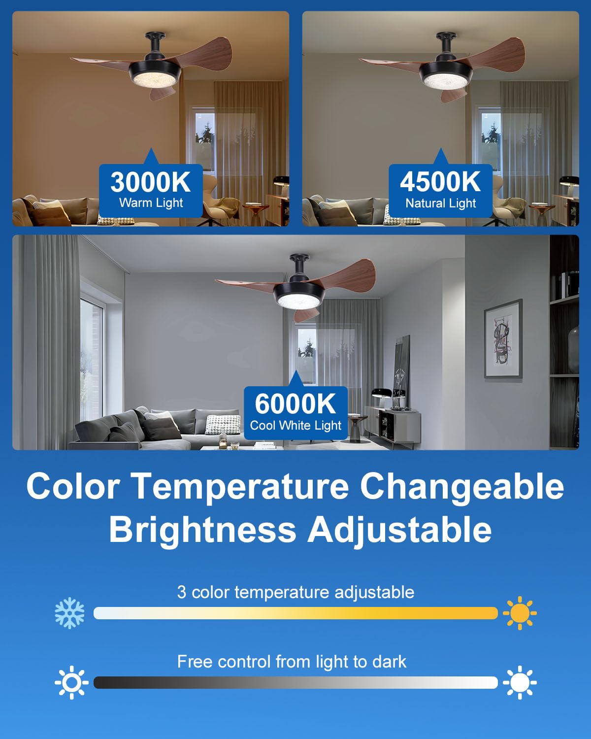 FIALAME Ceiling Fans with Lights, 25" Socket Fan Light with Remote Control, 3CCT, Dimmable, 3 Speeds, Memory, LED Quiet Screw in Fan Light