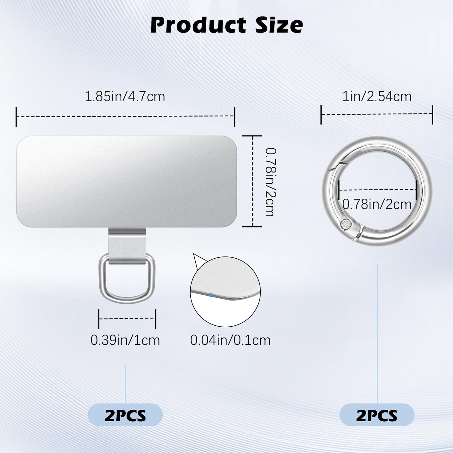 MoKo 2pcs Phone Tether Tab, Stainless Steel Cell Phone Lanyard Pads, Phone Strap Replacement Part with 2pcs Spring Rings, Phone Strap Connector Tether