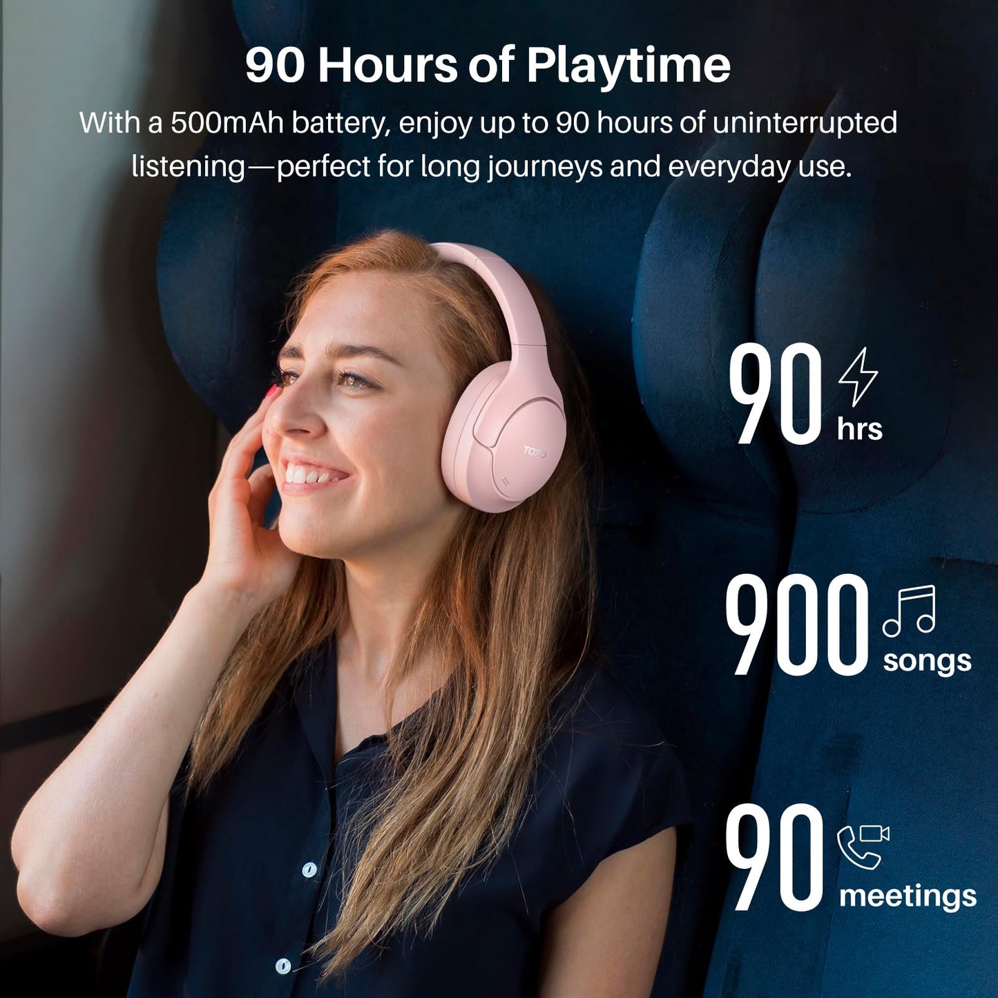 TOZO HT3 Hybrid Noise Cancelling Wireless Headphones, 90H Over Ear Headset