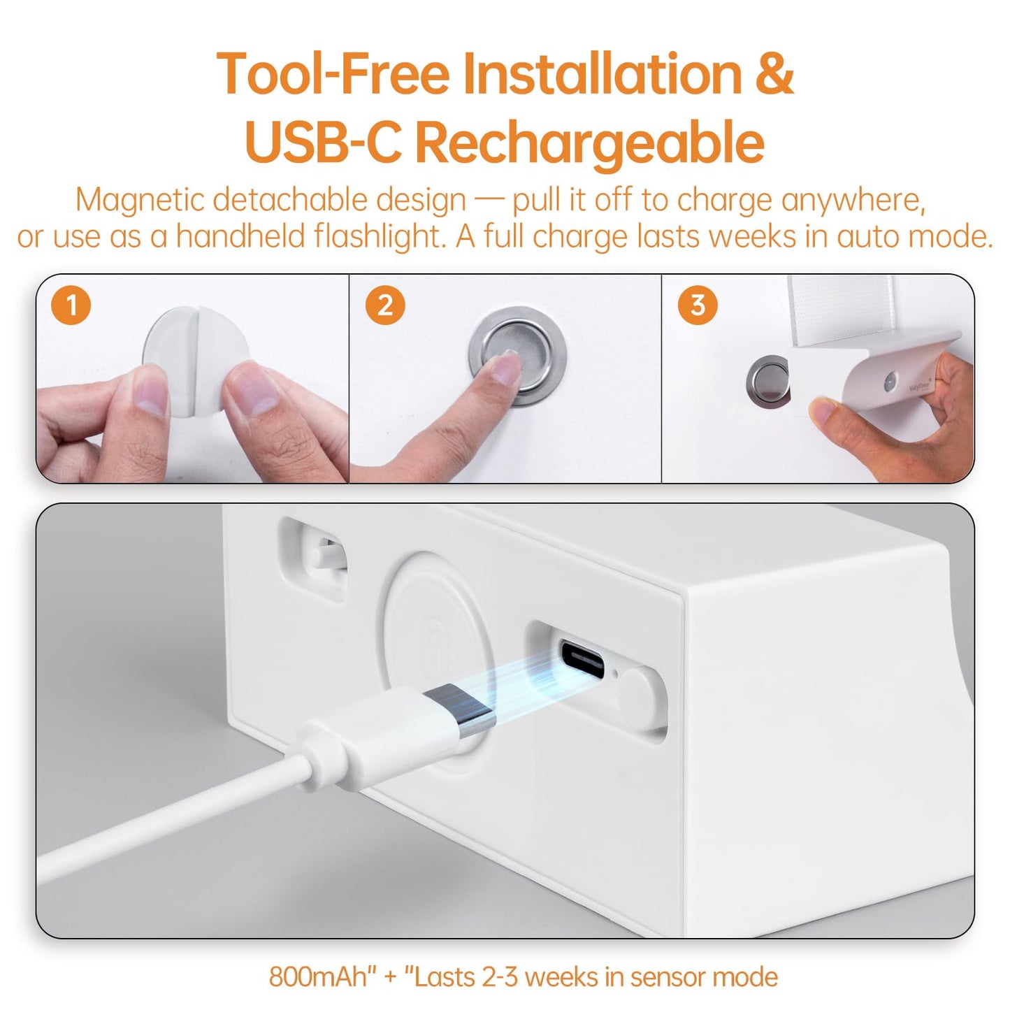 Valytime USB Rechargeable Motion Sensor Wall Light for Entryway, Magnetic Mount No Wiring, Up & Down Lighting 3 Color Temperatures, DIY Message Panel