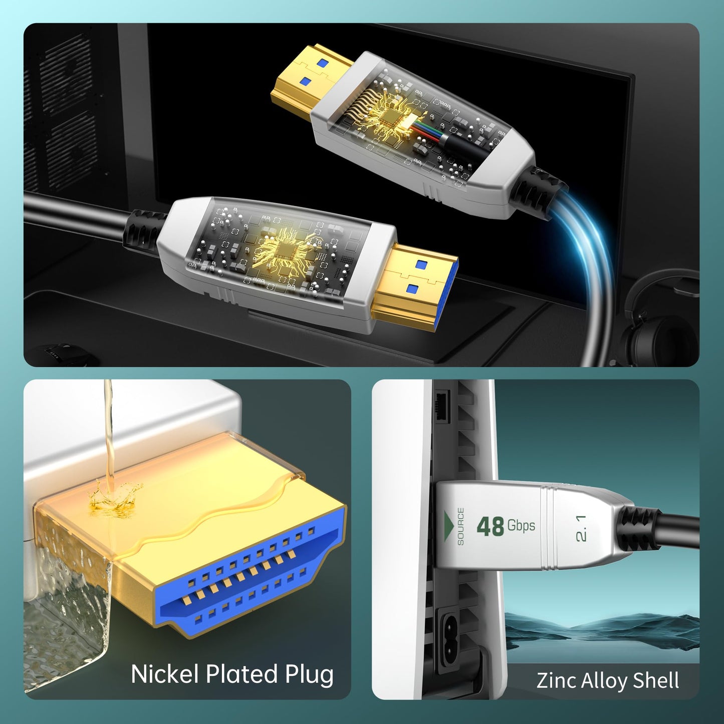 FeizLink 8K Fiber Optic HDMI Cable 3FT, 48Gbps Ultra High Speed HDMI 2.1 Cable, Support 8K60Hz 4K120Hz HDR eARC HDCP 2.2&2.3, HDMI Cord Compatible