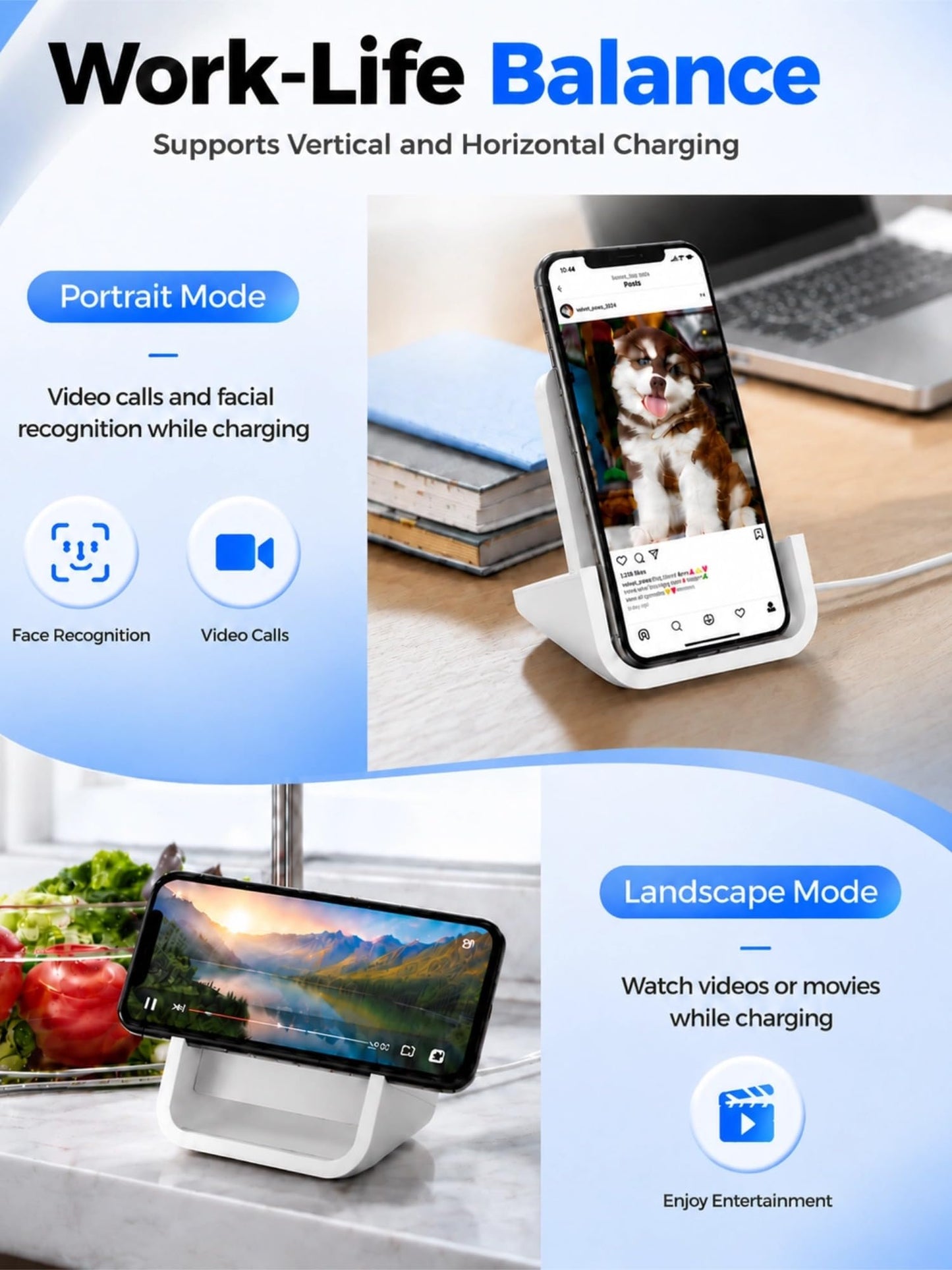 Wireless Charger YUWISS Wireless Charging Stand Cordless Charger 10/7.5/5W Compatible with iPhone 14 13 12/12 /11Pro Max/XR/XS Max/XS/X/8/8Plus Galaxy