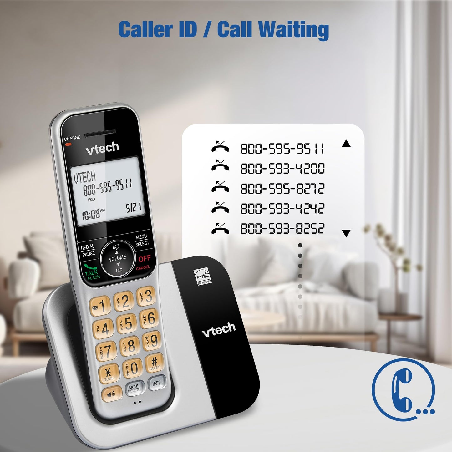 VTech Cordless Phone System for Home with Call Block, Large Display & Buttons, Backlit Screen, Full-Duplex Speakerphone, Caller ID/Call Waiting, DECT