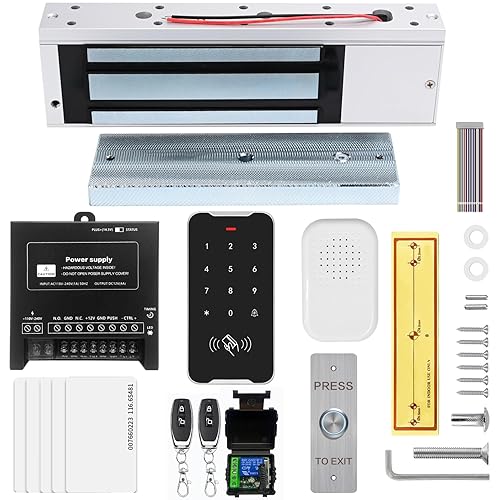 Door Access Control System Kit Set with 1200lbs Electric Magnetic Lock, RFID Keypad, Remotes,DC12V/5A Power Supply, Push to Exit Button, RFID EM ID