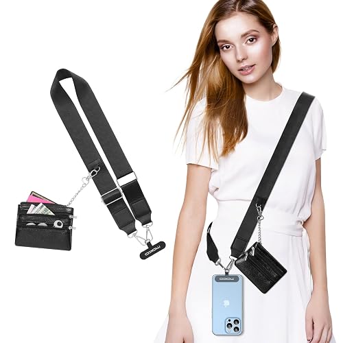 MoKo Universal Phone Lanyard, Phone Crossbody Strap with Detachable Pouch, Adjustable Cellphone Lanyard Crossbody Around the Neck with Patches