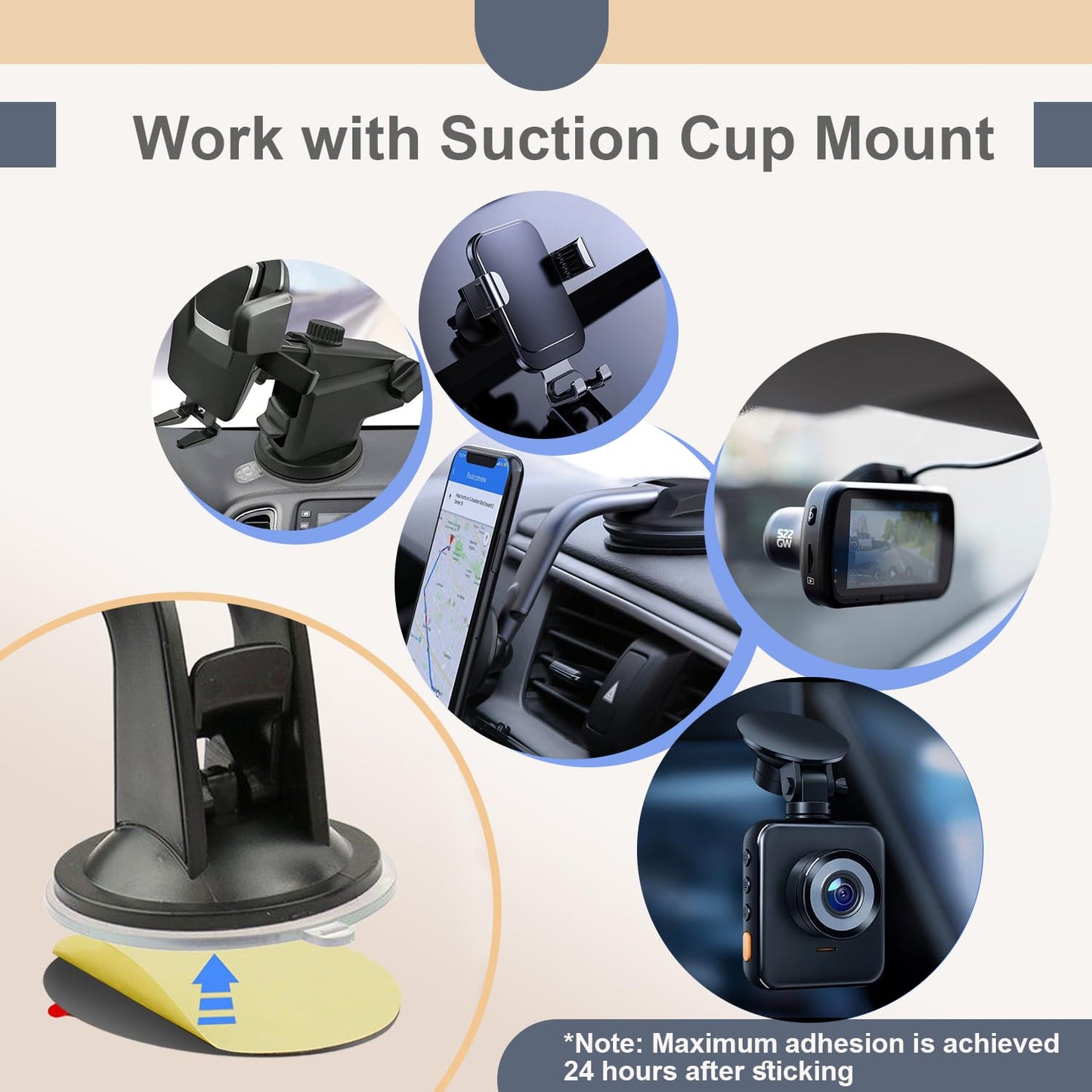 Sticky Adhesive Pad Replacement for Suction Cup Mount, 5pcs Circle 70mm(2.76") Extra Strong Double-Sided Sticker Tapes for Universal Car Dashboard