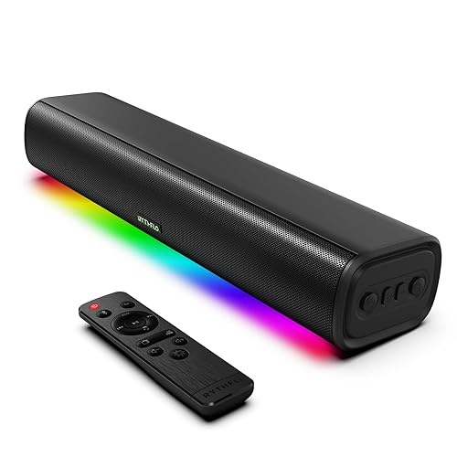 Rythflo Sound Bar for Smart TV, 16'/60W Soundbar with Impactful Bass, Dynamic Light and Remote Control, Wall Mountable TV Speakers