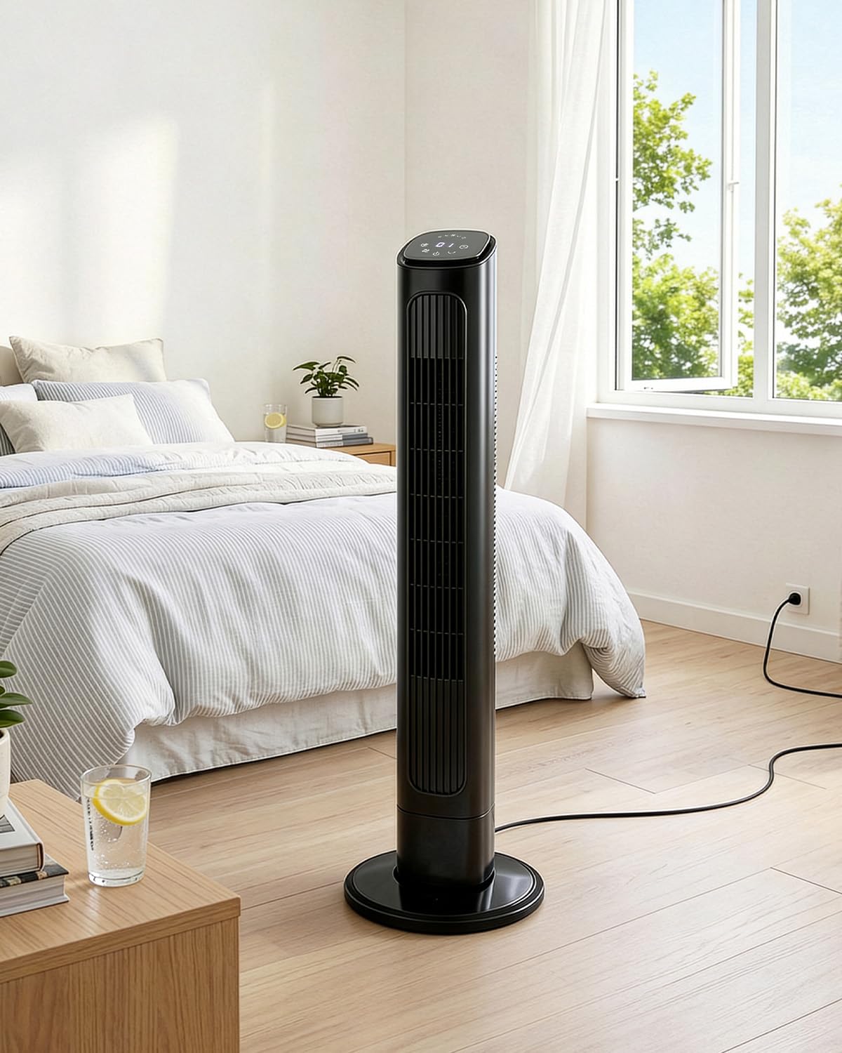 Pinikuyiro 36" Bladeless Tower Fan for Cooling Home Office Bedroom, Black,Ultra-Quiet, Portable Floor Fan with Remote Control, LED Display, Adjustable