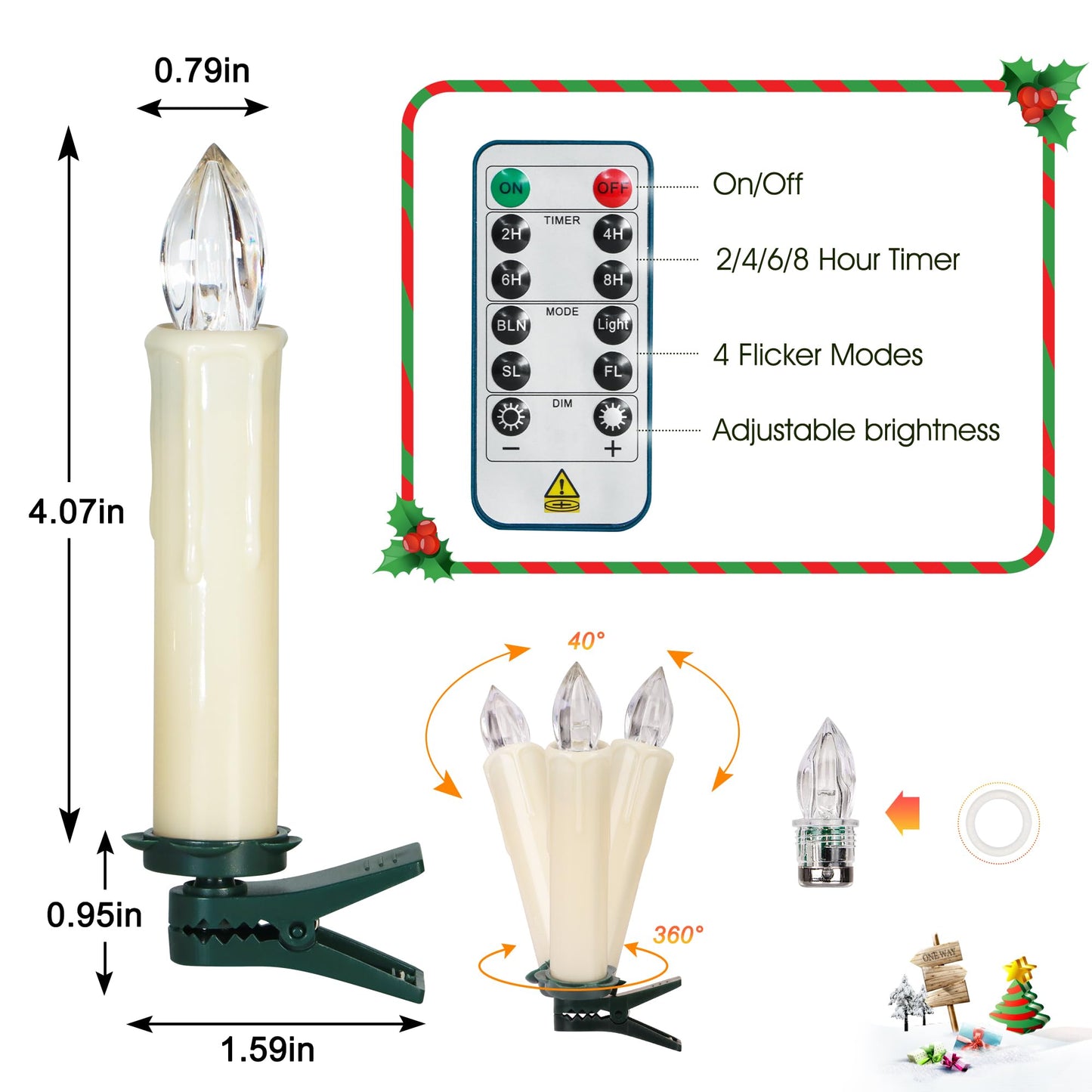 Sanmli 20PCS LED Christmas Tree Candle Lights with Remote and Timer, Battery Operated Flameless Candles Warm White Flickering, Outdoor Waterproof