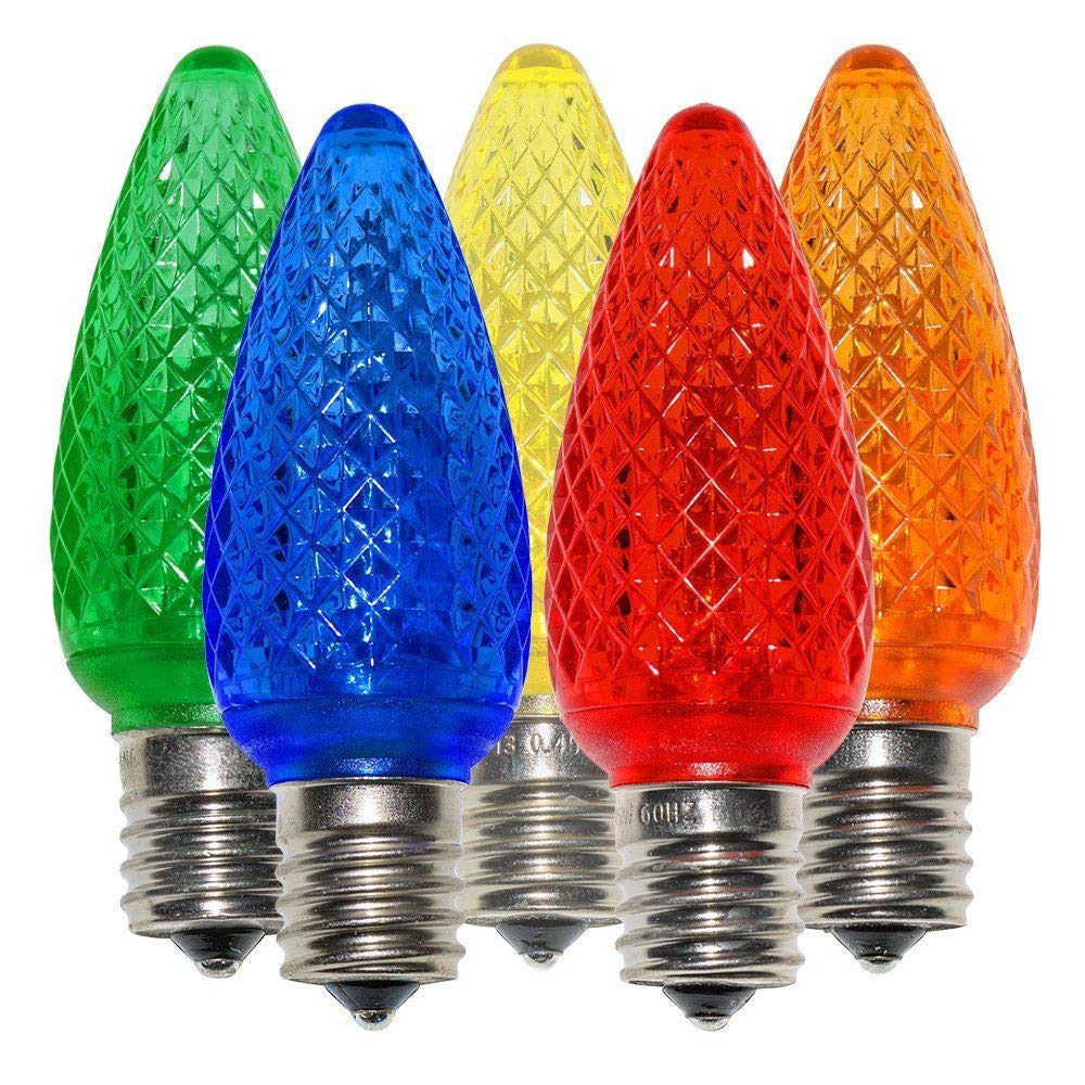 25 Pack Multicolor C9 Faceted LED Christmas Light Bulbs for Indoor and Outdoor Use E17 Base Commercial Grade Bulbs
